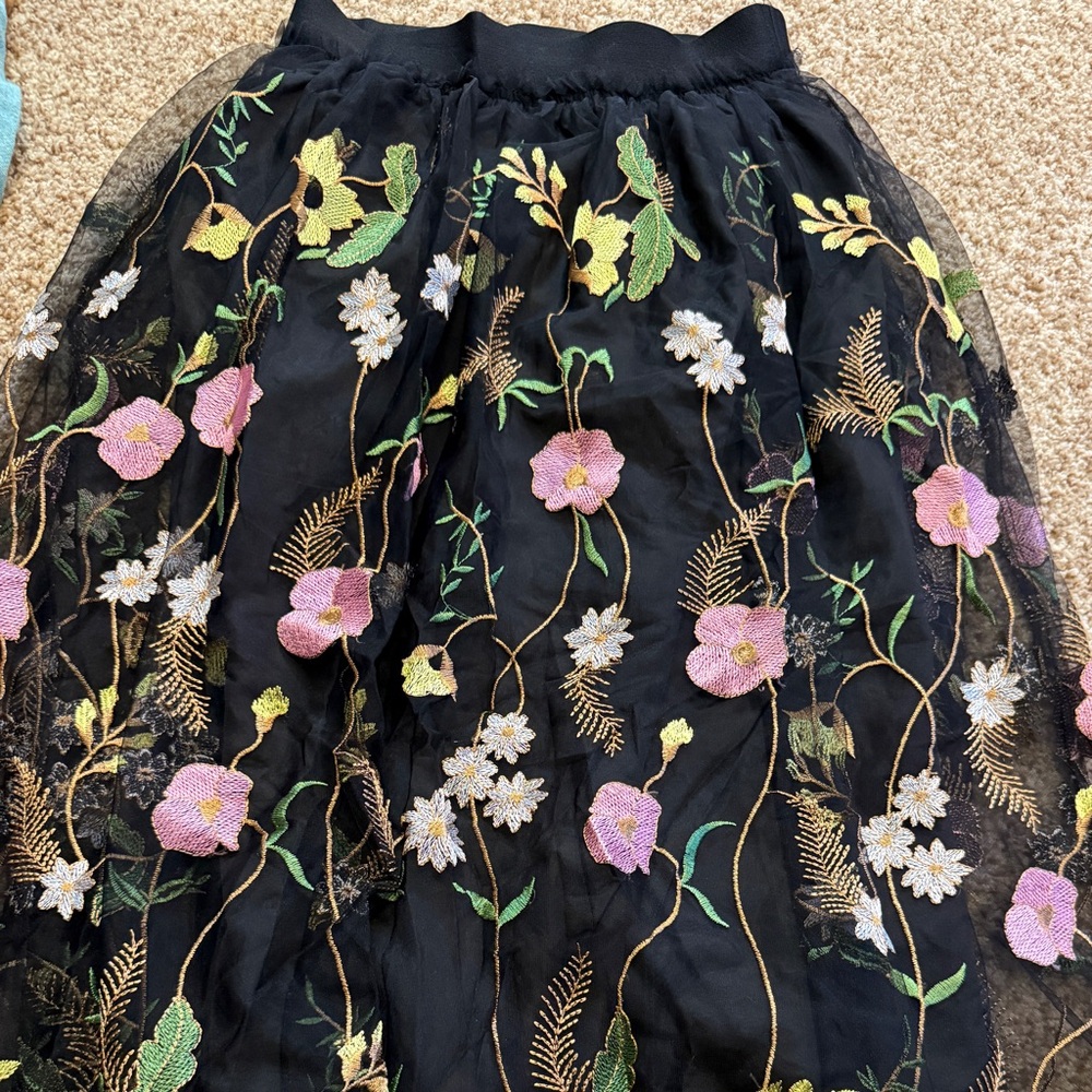 H&M Black Skirt with Floral Embroidery